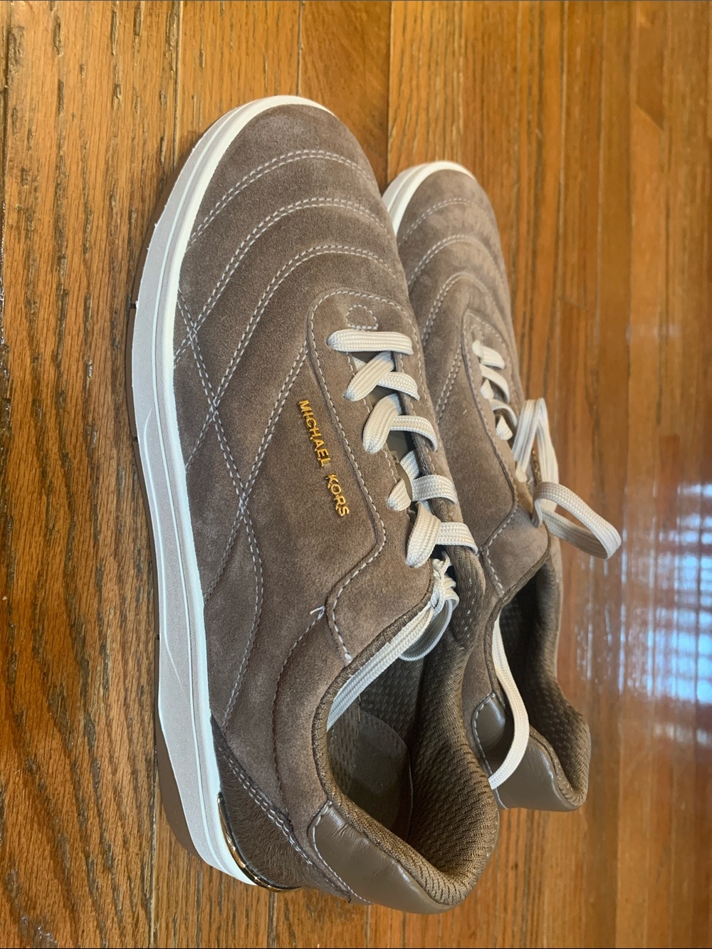 Michael Kors Men's Taupe Suede Low-Top Sneakers with White Accents